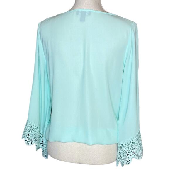 A.Byer Robin Blue Top with Bell Sleeves and Elastic Waist Size Medium - Picture 3 of 5